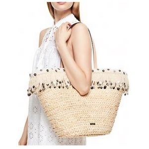 Kate Spade Large Straw Beach Tote with Fringe